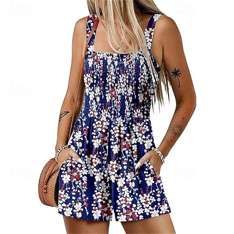 Γυναικεία Κανονικό Ολόσωμα Καθημερινό Φλοράλ Αμάνικο Φαρδιά σορτς Στάμπα Δρόμος Καθημερινά Κανονικό Μαύρο Πράσινο Ανοικτό Ανθισμένο Ροζ Καλοκαίρι 2026 - $24.99 –P8