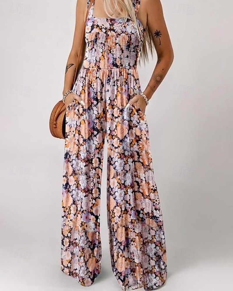 Women's Normal Jumpsuit Casual Floral Sleeveless U Neck Print Street Daily Regular Fit Pink Blue Green Summer 2025 - $25.99 –P4