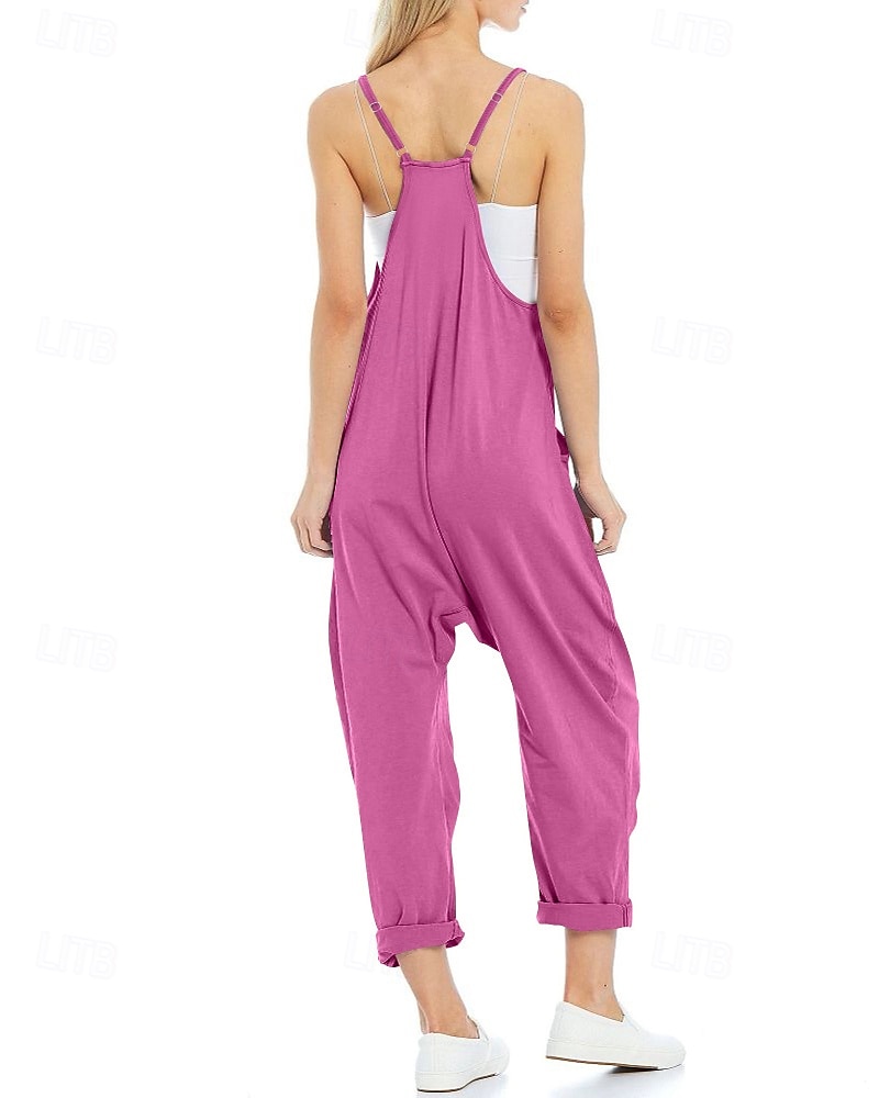 Femmes Normal Combinaison Occasionnel Couleur Unie Sans manches Col en V Avec Poches Sortir Week-end Coupe régulière Noir Vert Claire Vert Véronèse Été de 2025 ? $23.99 –P11