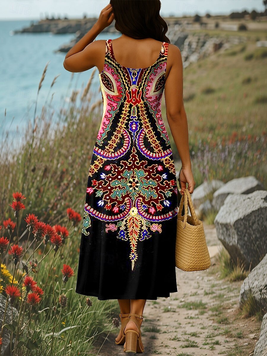 Dam Maxiklänning A linjeklänning Sommarklänning Off Shoulder Klänning Semester Ledigt Fest Datum Normal Blommig Grafisk Stam Ärmlös Fyrkantig hals Rodnande Rosa Purpur Grön Sommar Vår 2025 - $26.99 –P2