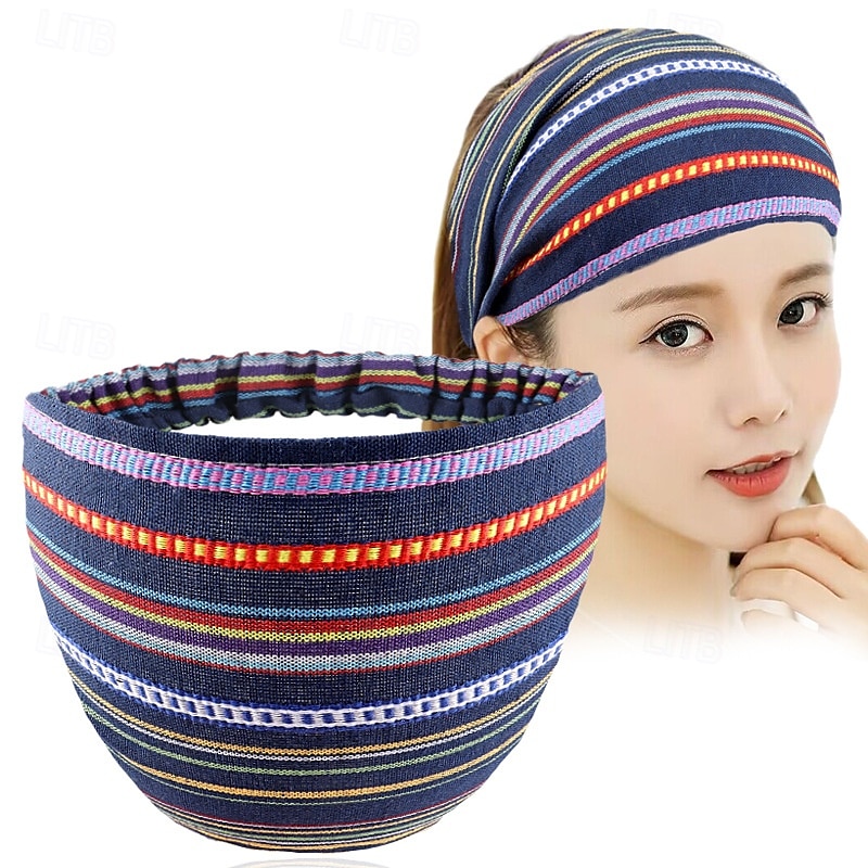 Boho Headbands for Women Girls Wide Hippie Hair Accessories Colorful Stripe Head Bands for Women's Hair Fashion Hairbands Turban Headwraps Non Slip 2025 - $8.49 –P10