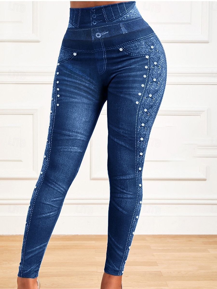 Dameleggings Bukser 3D-trykk Chinos Ferie Gateklær Fritid Full lengde Høy midje Grafisk trykk Komfortabel Myk Behagelig Elastisk Utendørs Gate Blå Grå Sommer Slim fit 2025 - $14.99 –P3