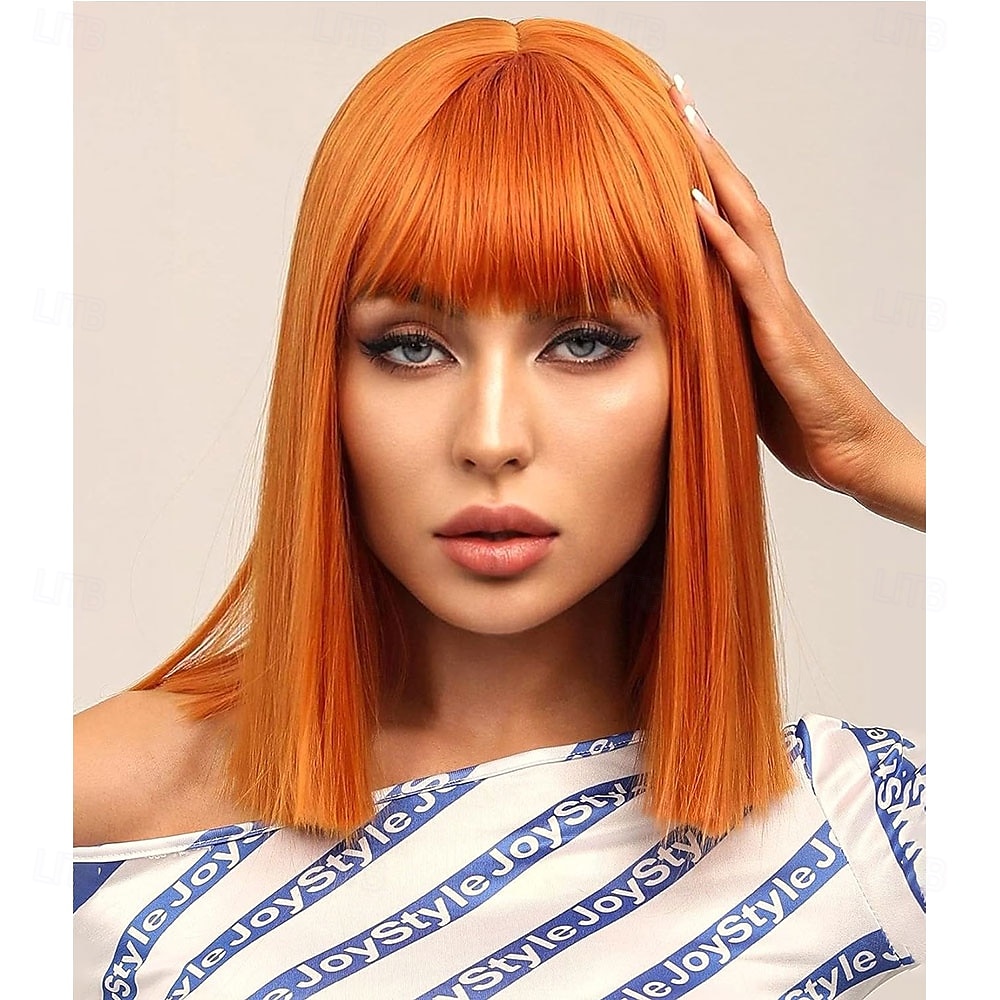 Short Straight Bob Auburn Wigs with Fringe Shoulder Length Hair Colorful Wig for Women Girls Heat Resistant Synthetic Wig for Cosplay Halloween Party 14 Inch 35cm Ginger Brown 2026 - $24.99 –P9