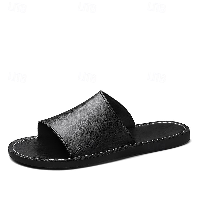 Herrsandaler i brunt konstläder med minimalistisk design och komfort, perfekt för vuxna, perfekt för avkoppling inomhus, vardagsbruk, hotellspa 2025 - $32.99 –P2