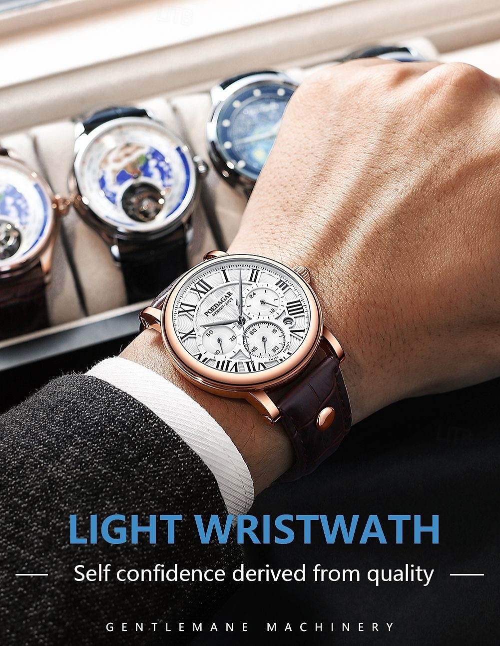 Классические мужские кварцевые часы – стиль хронографа водонепроницаемые кожаный ремешок бизнес-кэжуал аналоговые наручные часы 2026 - $18.99 –P1