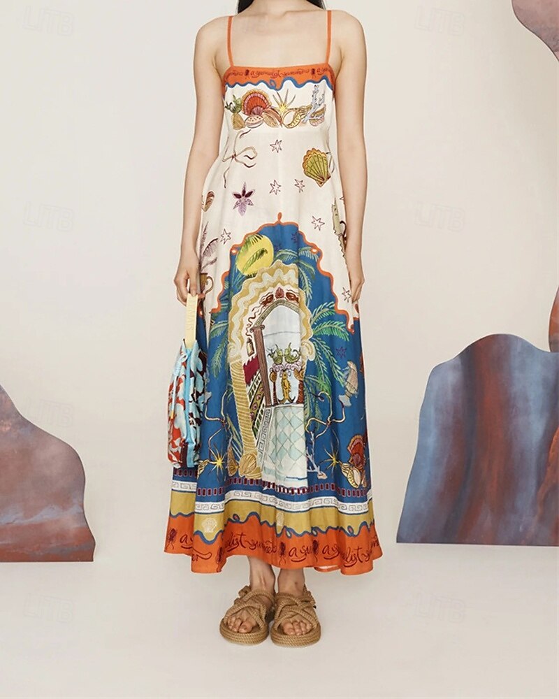 Women's Long Dress Maxi Dress Cotton Linen Dresses Casual Dress Fashion Outdoor Party Holiday Regular Fit Color Block Sleeveless Spaghetti Strap Orange Summer 2025 - $38.99 –P2