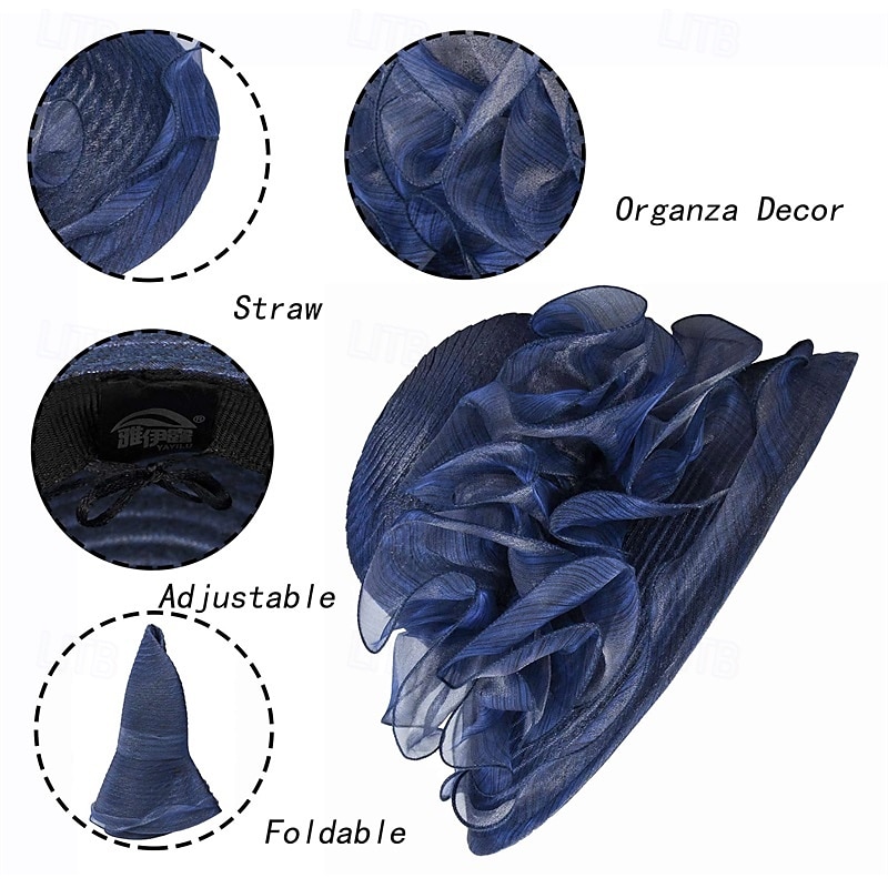 Organza Kentucky fascinatorhoed voor dames - Derby cocktail tea party zonnehoed bruiloft bruidsbloem kerkhoed opvouwbaar 2026 - $16.49 –P8