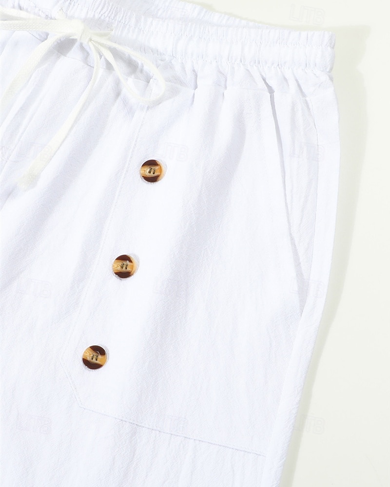 Hombre Pantalón corto Pantalones cortos de lino Pantalones cortos de verano Pantalones cortos de playa Bolsillo Correa Cintura elástica Plano Comodidad Transpirable Corto Vacaciones Festivos Playa 2025 - $22.99 –P8