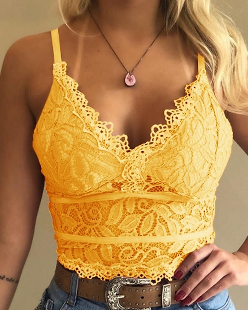 Femmes Chemisier Hauts en dentelle Uni Moderne Occasionnel Sans manches Bretelle Hauts courts Quotidien Sortir Dentelle Dos nu Blanche Jaune Rose Claire Bleu Vert Été de 2025 ? $17.99 –P9