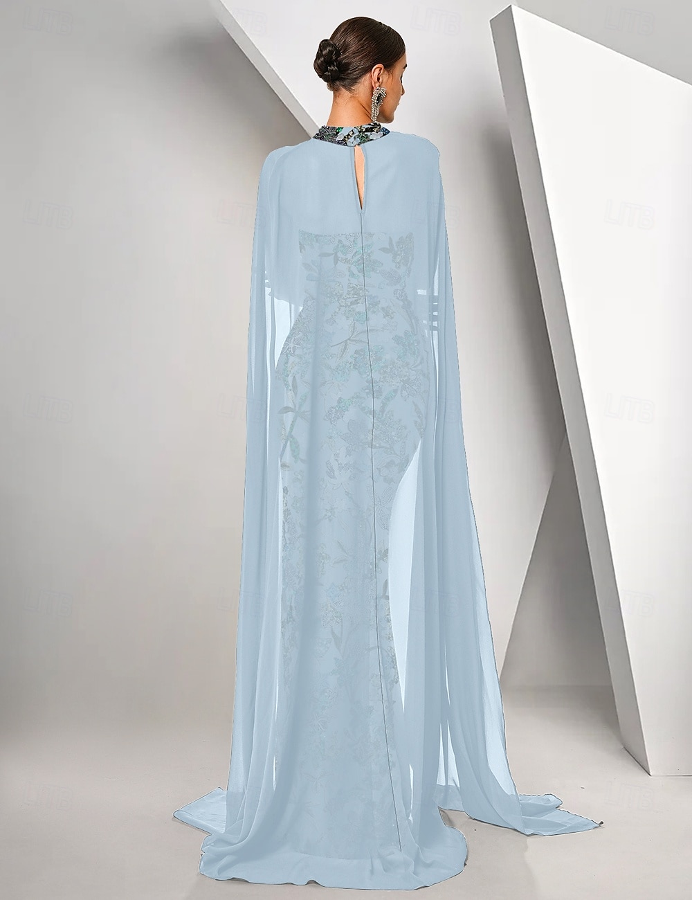 Lichtblauwe Cape Jurk Zeemeermin  Trompet Avondjurk Elegante Jurk Formele Bruiloft Vloerlengte Mouwloos Strapless Stretch Crepe met Beading Kant 2025 - $179.99 –P3