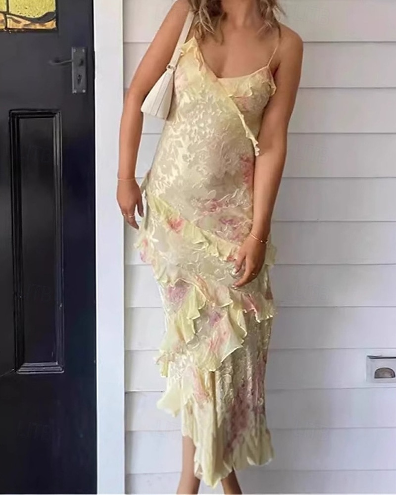 Femmes Robe Longue Maxi Robe Robe Décontractée Robe Fleurie Mode Robe élégante Extérieur Soirée Fête Coupe régulière Fleur Sans manches Col en V Jaune Rose Claire Orange Été de 2025 ? $35.99 –P5