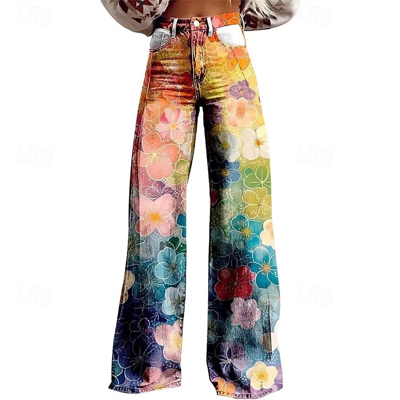 Retro Cikánský 70. léta Kalhoty Široké legované kalhoty Hippie Disko Vysoký pas Květinový Styl falešných džínů Maškarní kostým Dámské Karneval Běžné / Denní hudební festival Retro tematická párty 2025 - $35.99 –P6