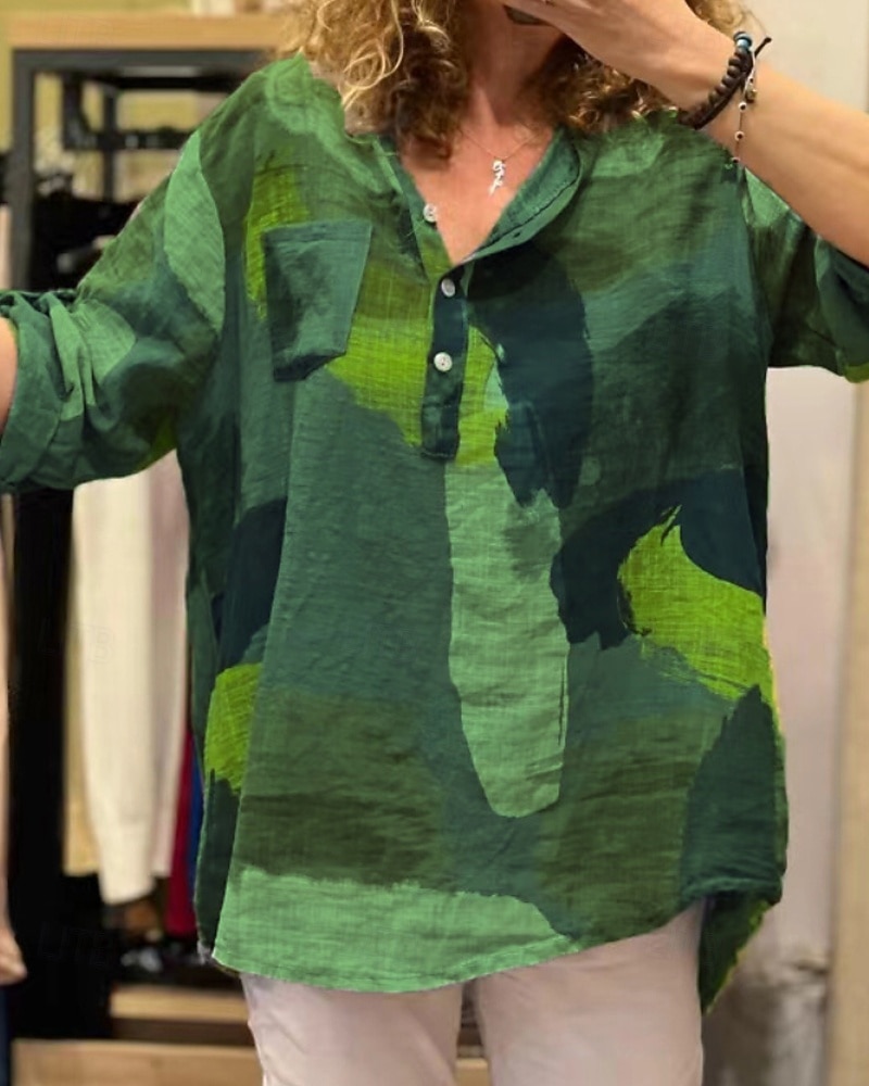 Femmes Chemise Chemises en coton et lin Chemisier Bloc de Couleur Moderne Occasionnel manche longue Col de chemise Hauts Réguliers Quotidien Sortir Imprimé Jaune Rouge Fuchsia Vert Gris Clair Été de 2025 ? $30.99 –P4
