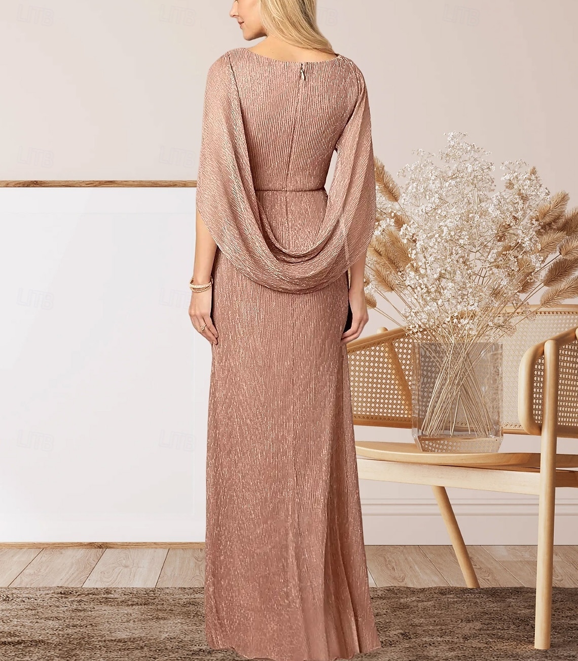 Abito per la madre della sposa sirena  tromba abito da matrimonio elegante scollatura a girocollo lunghezza a terra chiffon senza maniche con arricciature del 2025 a $171.99 –P2