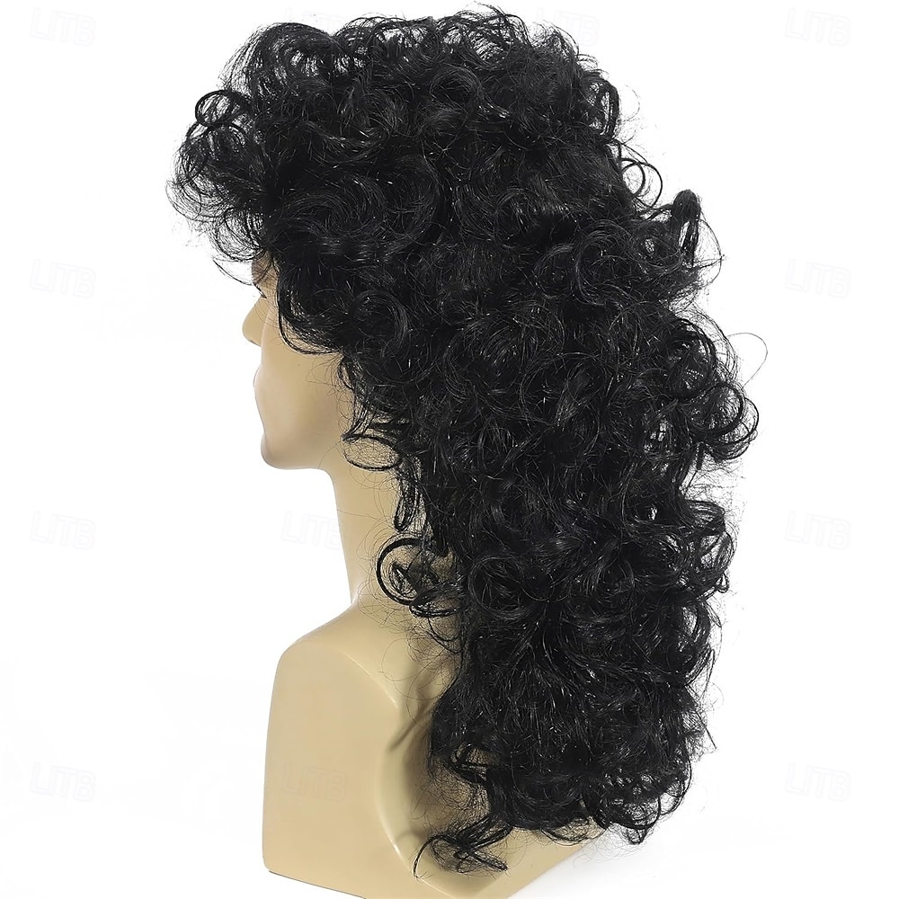 Hnědé kudrnaté mullet paruky pro muže 80. let dlouhé kudrnaté hippie rockové kostýmy cosplay paruka Halloweenské paruky 2025 - $25.99 –P12