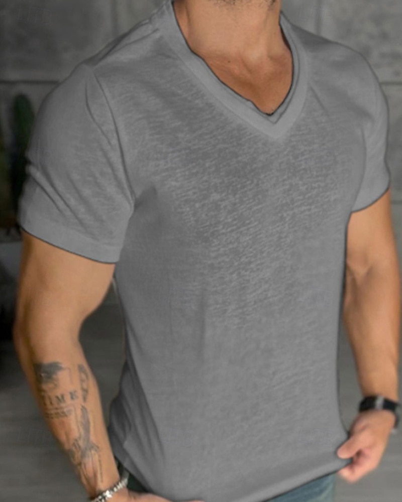 Homens Camiseta Camisetas Camisa de manga curta T-shirt Manga Curta Decote V Verão Tecido Moda Designer Básico Clássico Férias Rua Para Noite Preto Branco cáqui Top Tee para Homens de 2026 por $19.49 –P5