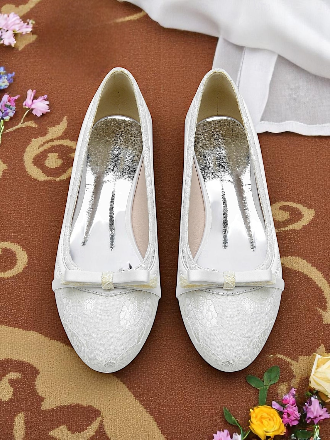 Ballerines en dentelle blanche pour femme avec nœud – Chaussures de mariage à talon bas pour mariée ou demoiselle d'honneur de 2025 ? $64.99 –P1