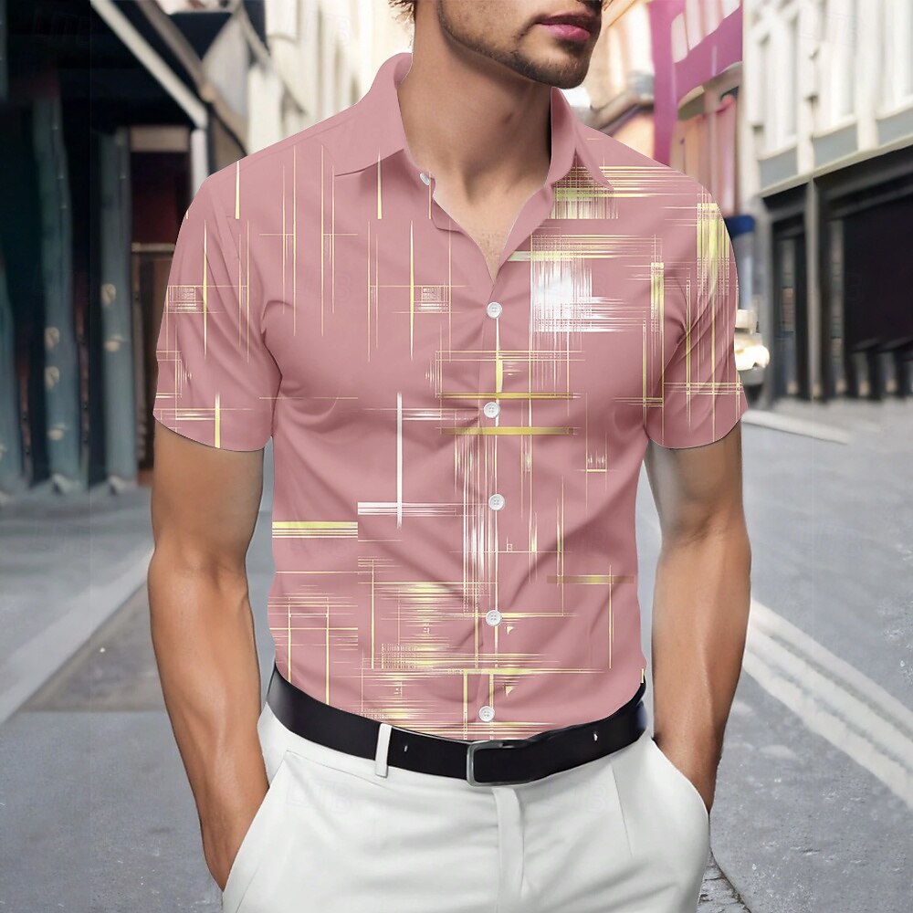Voor heren Geometrisch Verloop Lijn Overhemd Zomer overhemd Overhemd met knopen Korte mouw Mode-casual Buiten Vakantie Dagelijks gebruik Zomer Lente Strijkijzer 3D-afdrukken shirts met kraag Zwart 2025 - $23.99 –P2