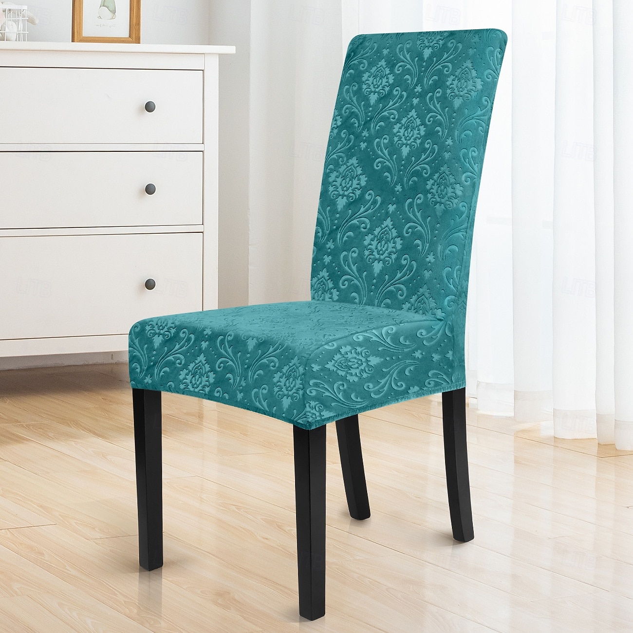 Trekk til spisestuestol med stretchjacquard-mønster i damaskmønster, tettsittende passform, polyester/spande, maskinvaskbar 2025 - $30.99 –P7
