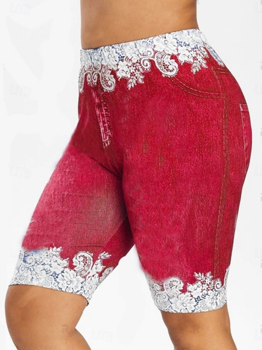 Dames Leggings Shorts 3D Print Chino Vakantie Vintage Mode Knie-lengte Hoge Taille Bloem Print Comfortabel Zacht Comfortable Rekbaar Buiten Straat Zwart Rood Marine Blauw Paars Zomer Slim Fit 2025 - $13.99 –P2