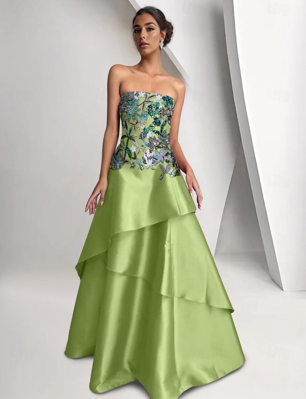 Knallpink Perlenkleid Herabgesetzte Taille A-Linie Abendkleid Asymmetrisches Stufen Kleid Formell Semi-Formal Hochzeit Bodenlang Ärmellos Satin 2025 - $175.99 –P4