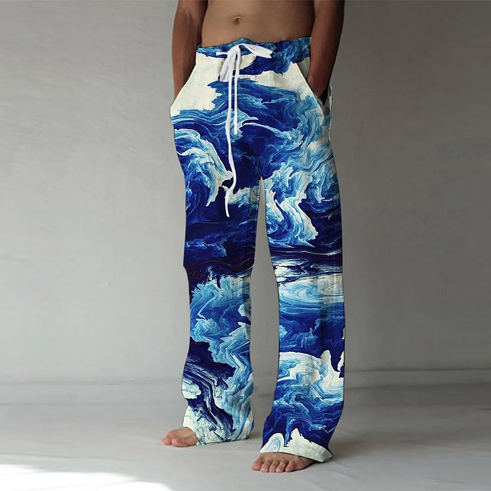 Men's Marble Abstract Liquid Art Trousers Baggy Pants Casual Pants Mid Waist Casual Outdoor Vacation Side Pockets Wide Leg Elastic Drawstring Waist Summer Spring 3D Print Red Blue Purple 2025 - HUF 10249 –P2