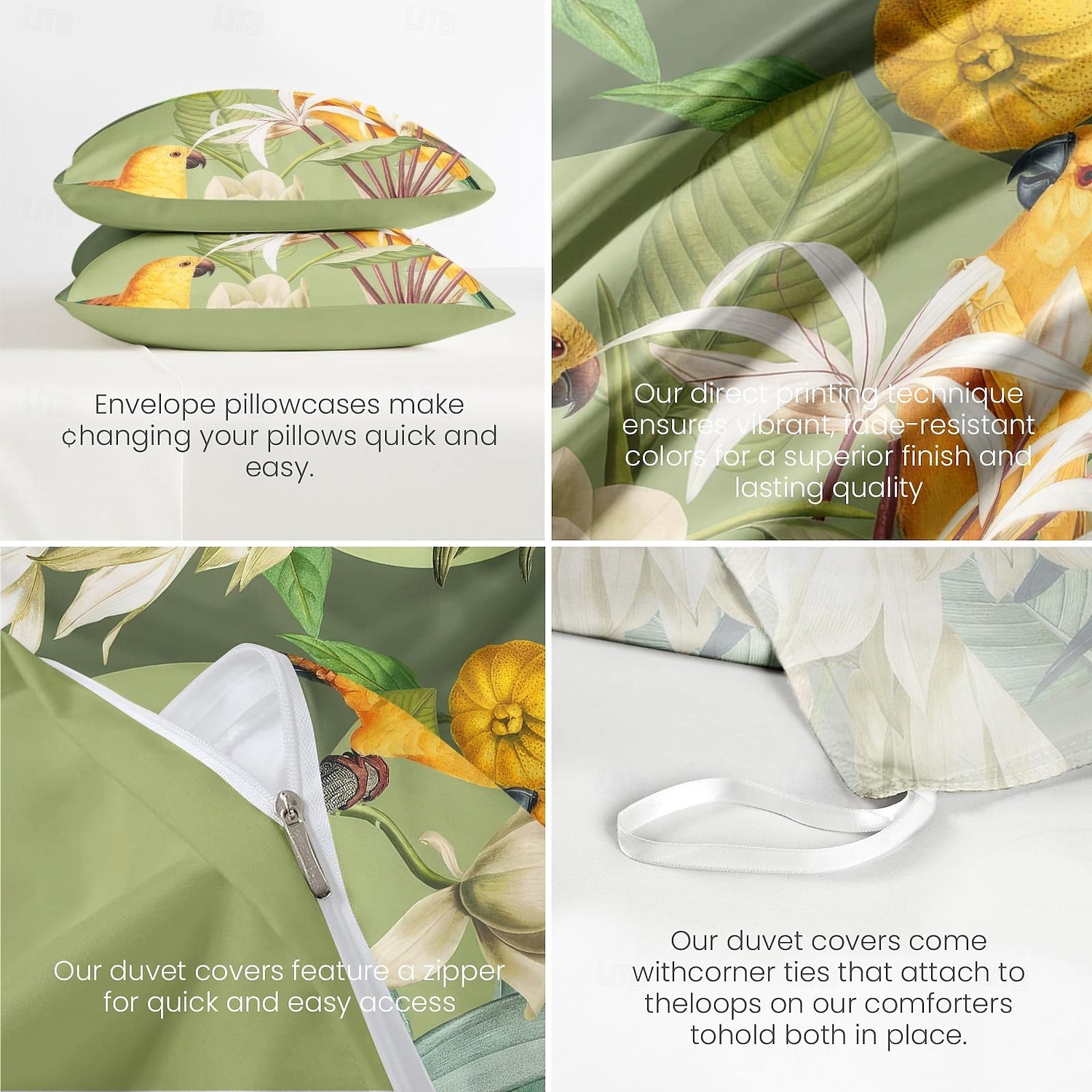 Cobertor de Edredom de Plantas Tropicais 100% Algodão Conjunto de Cama Tamanho Casal Cobertura de Colchão Macia Confortável e Leve com 2 Fronhas para Todas as Estações de 2025 por $60.99 –P9