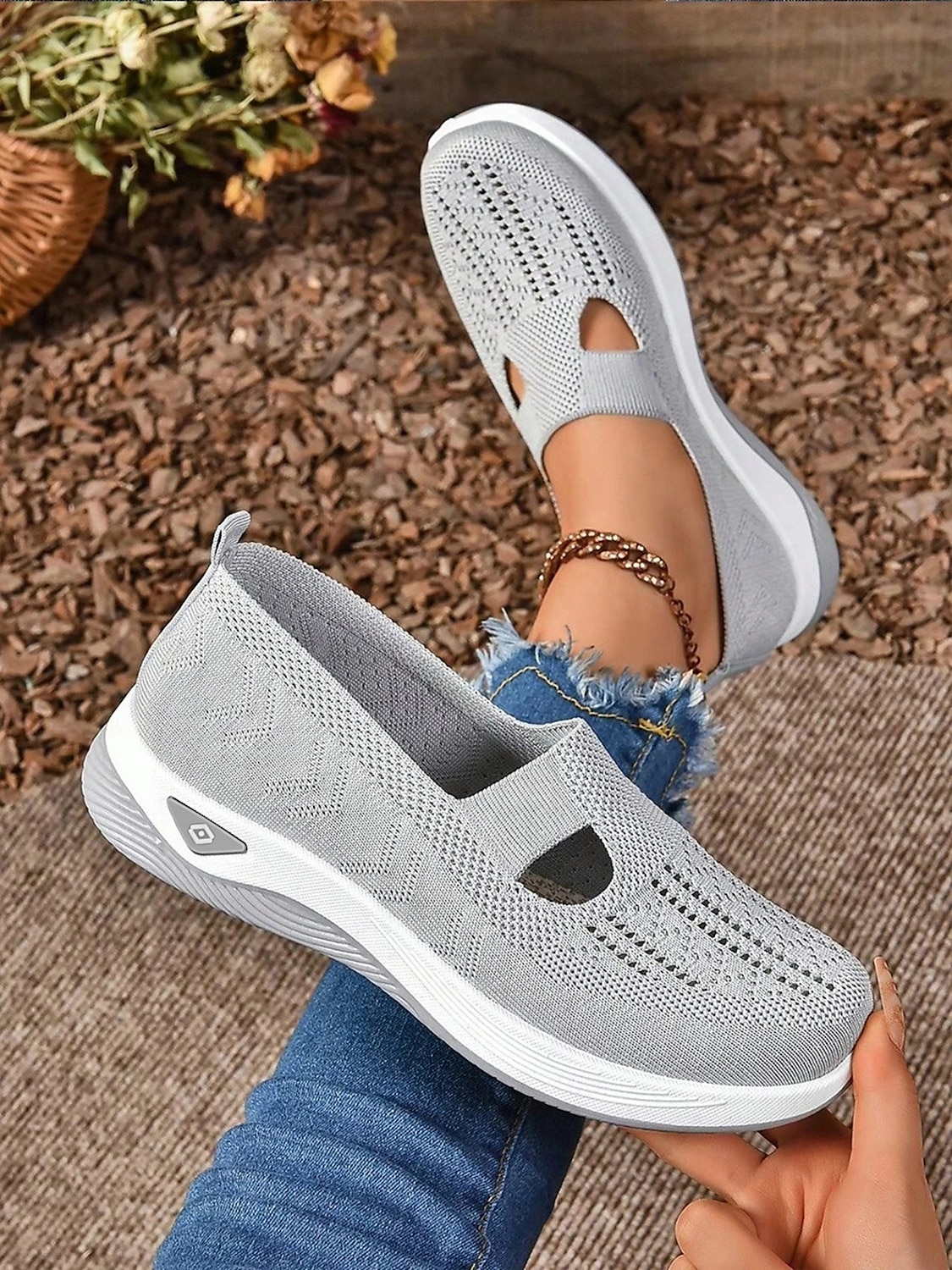 Damskie Adidasy Komfortowe buty Na zewnątrz Codzienny Podróże Klin Okrągły palec u nogi Codzienny Wygoda Minimalizm Dzianina Mokasyny Ciemnoszary Czarny Ciemnofioletowy 2025 - $19.99 –P4