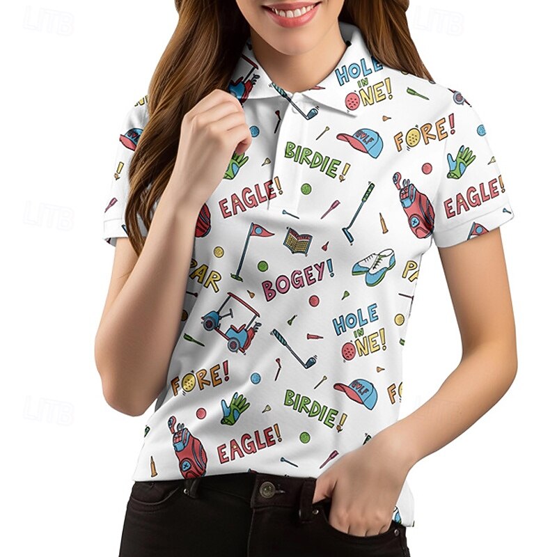 Γυναικεία Γραφική Πουκάμισο τένις Κοντομάνικο Στάμπα UPF50+ Γρήγορο Στέγνωμα Τέννις Γκολφ Μπάντμιντον Περιλαίμιο Polo Μπλουζάκι Μπολύζες Λευκό Ροζ Ουρανί Ρούχα τένις 2026 - $23.99 –P7