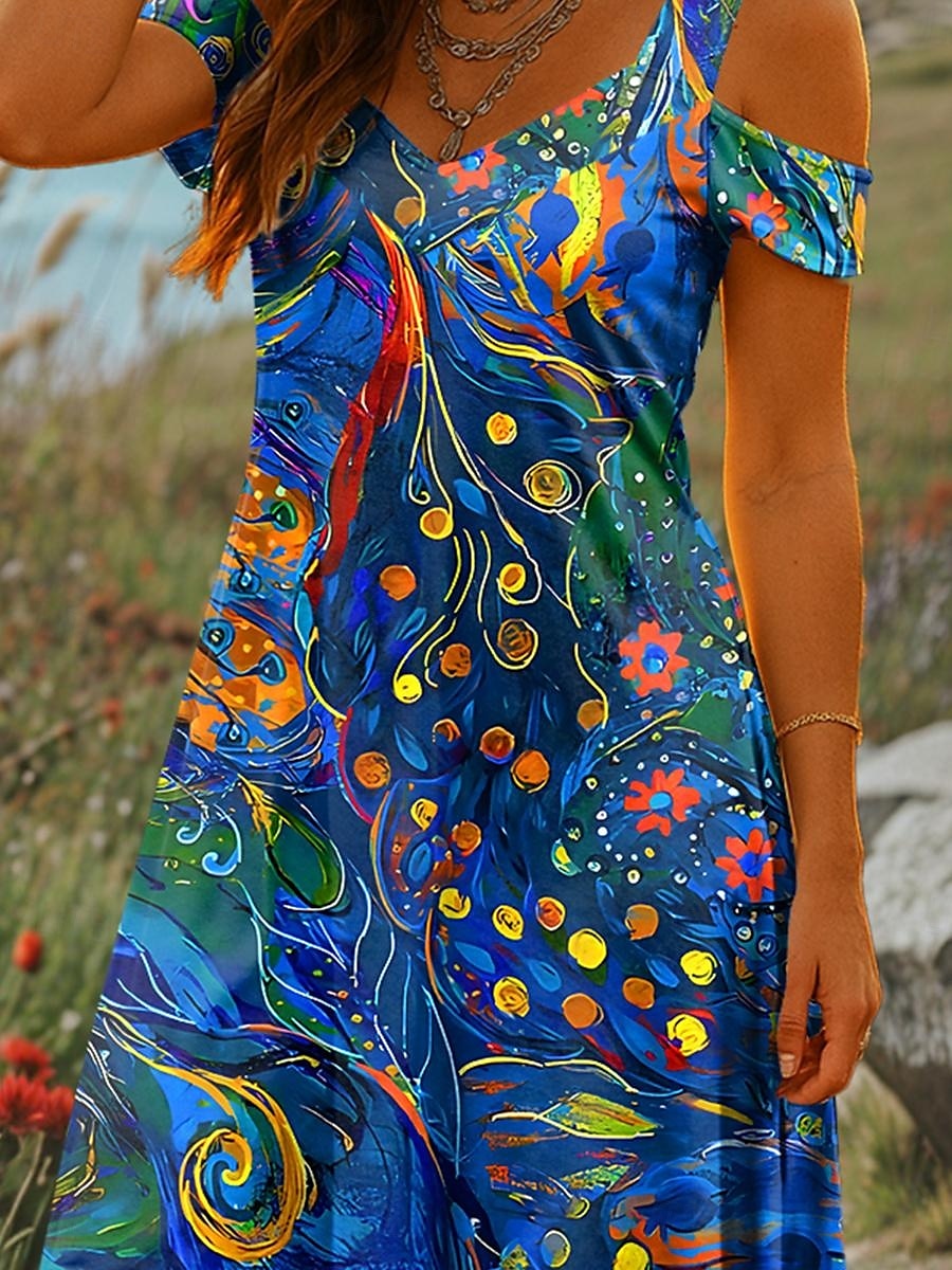 Damen Minikleid A Linie Kleid Sommerkleid Urlaub Lässig Täglich Ferien Normale Passform Grafik Abstrakt Kurzarm V Ausschnitt Rote Blau Grün Sommer 2025 - $29.99 –P3
