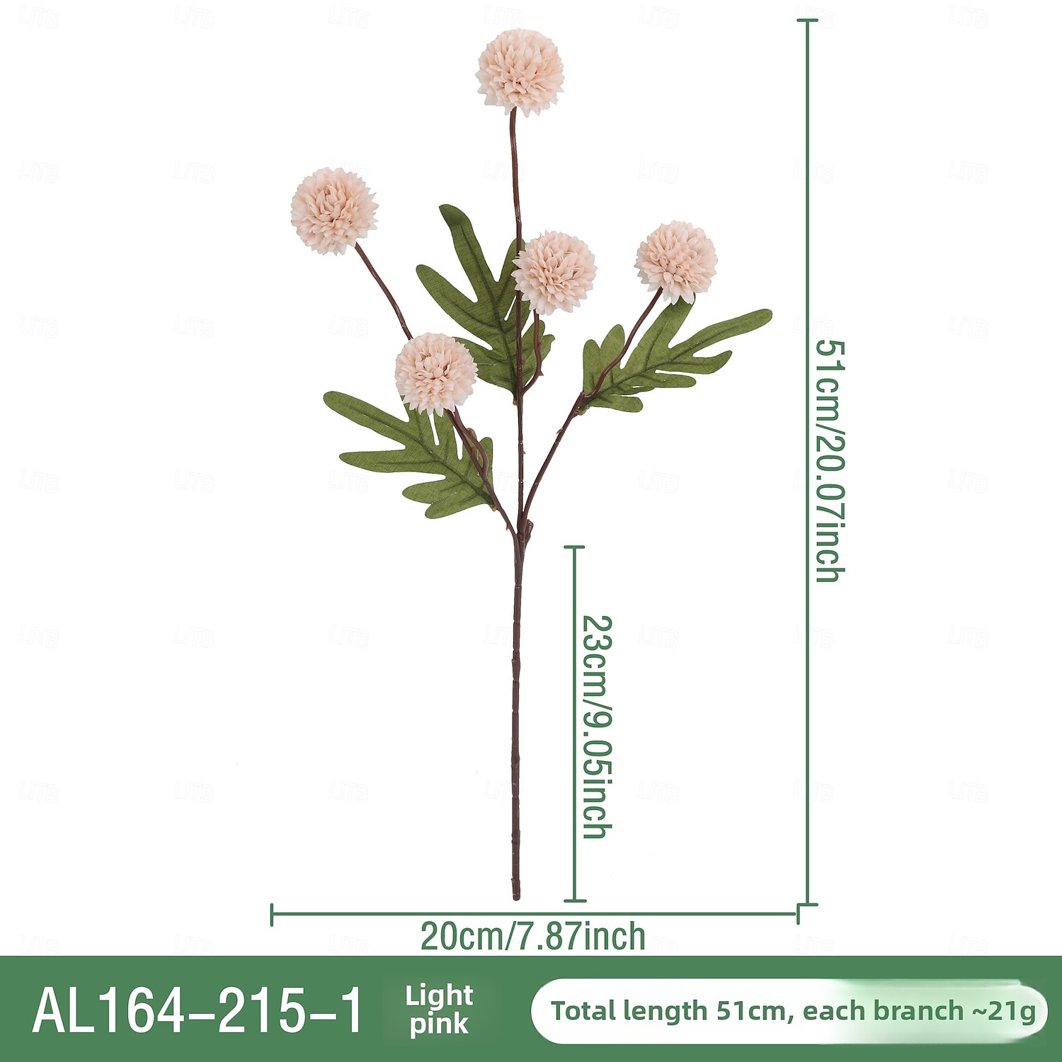 1 maço de flores de dente-de-leão simuladas com 5 flores de bola de pingue-pongue, flor artificial de plástico de galho único para decoração de casamento, adereço interno, arranjo floral artificial de 2025 por $7.99 –P6