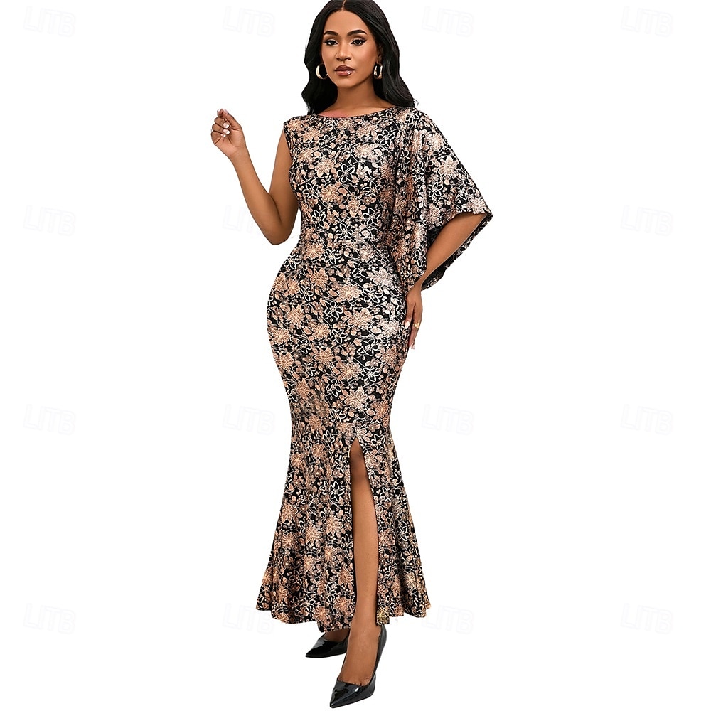 Kleid Mutter der Braut Kleid Elegantes Boot-Ausschnitt Bodenlänges Spitzen Kurzarm mit Pailletten 2025 - $49.99 –P12
