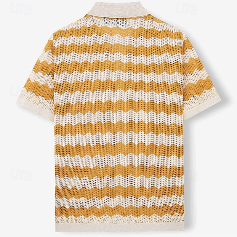 Férfi Button Up Polos Golfing Hétköznapi Sport Hajtóka Rövid ujjú Divat Alap Vonalak / hullámok Gombok Nyár Sárga Kék Barna Button Up Polos 2025 - €26.36 –P8
