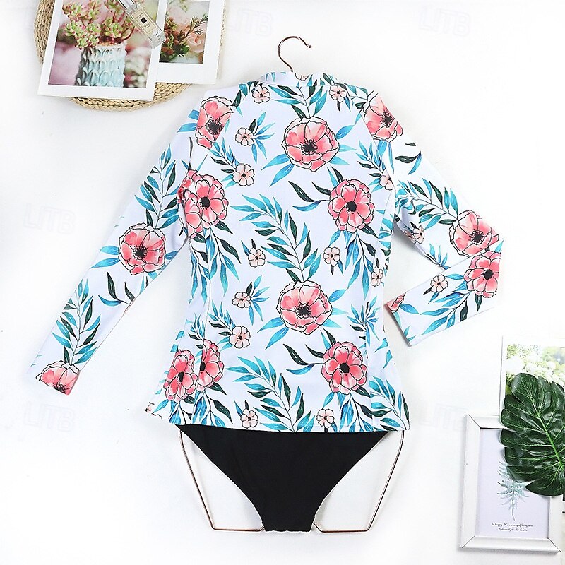 Damen Rash Guard Badeanzug UV-Sonnenschutz UPF50+ Langarm Bademode Badeanzug Frontreißverschluss Schwimmen Surfen Strand Wassersport Blumenmuster Tropisch Sommer Frühling 2025 - $27.99 –P6