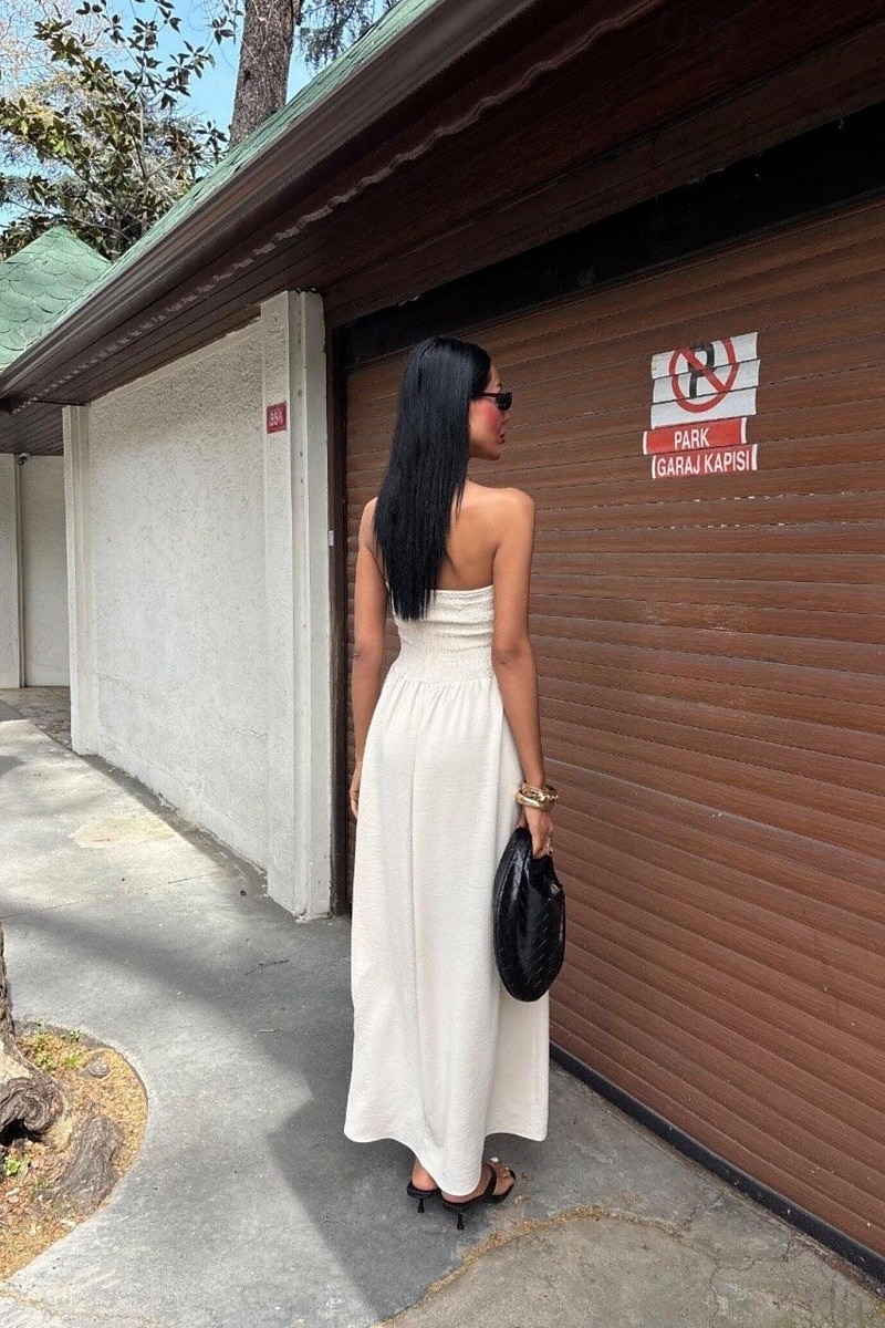 Dam Långklänning Maxiklänning Swingklänning Sommarklänning Elegant Utekväll Strand Sommarklänning Normal Ren färg Ärmlös Axelbandslös Svart Gul Brun Beige Sommar 2025 - $24.99 –P4