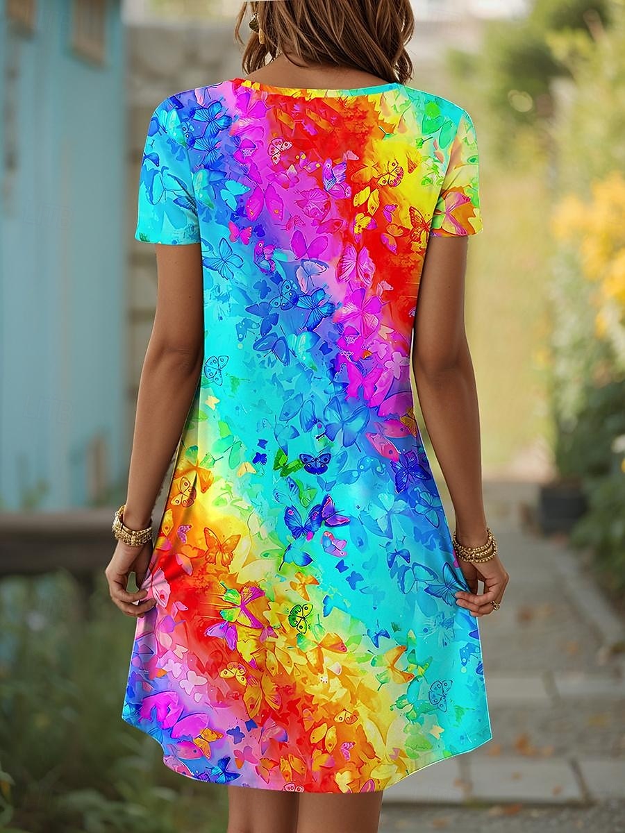 Damskie Sukienka mini Sukienka t-shirtowa Sukienka A line Letnie sukienki Codzienny Codzienny Regularny Ombre Graficzny Geometryczny Krótki rękaw Wycięcie pod szyją Niebieski Fioletowy Pomarańczowy 2025 - $23.99 –P2