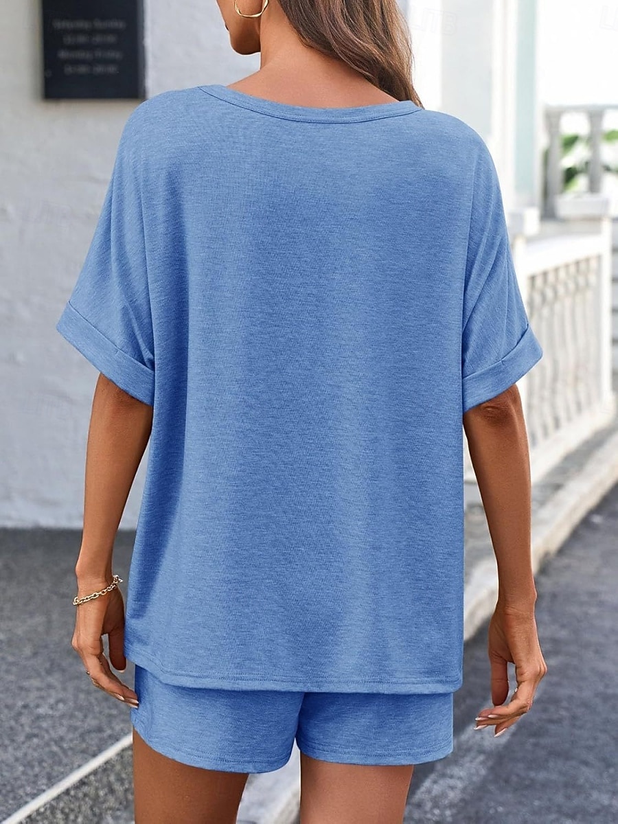 Dam Set med shorts Bolero Top Kortärmad Rund hals Ensfärgat Snörning Mode Streetwear Ledigt Dagligen Utomhus Blå Svart Brun Sommar Lös passning 2026 - $31.99 –P13