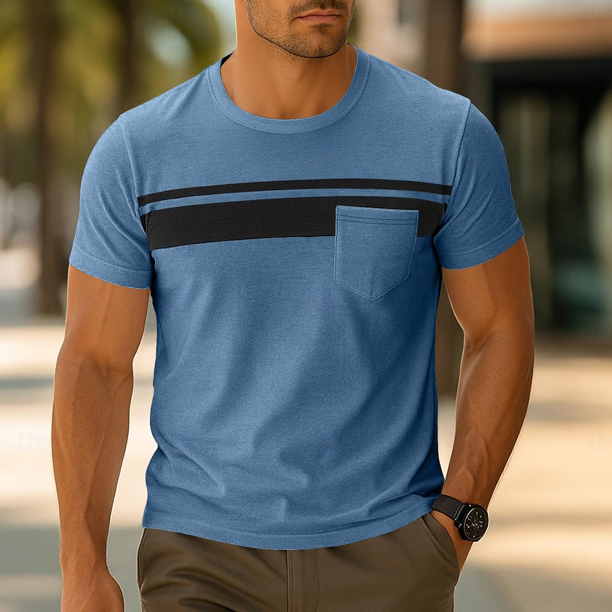 Men's T Shirt Short Sleeve Crew Neck Summer Spring Solid Color Stripe Elegant Neutral Daily Pocket Stripe School Training Outdoor White Red Navy Blue Top Tee for Men 2025 - $16.49 –P8
