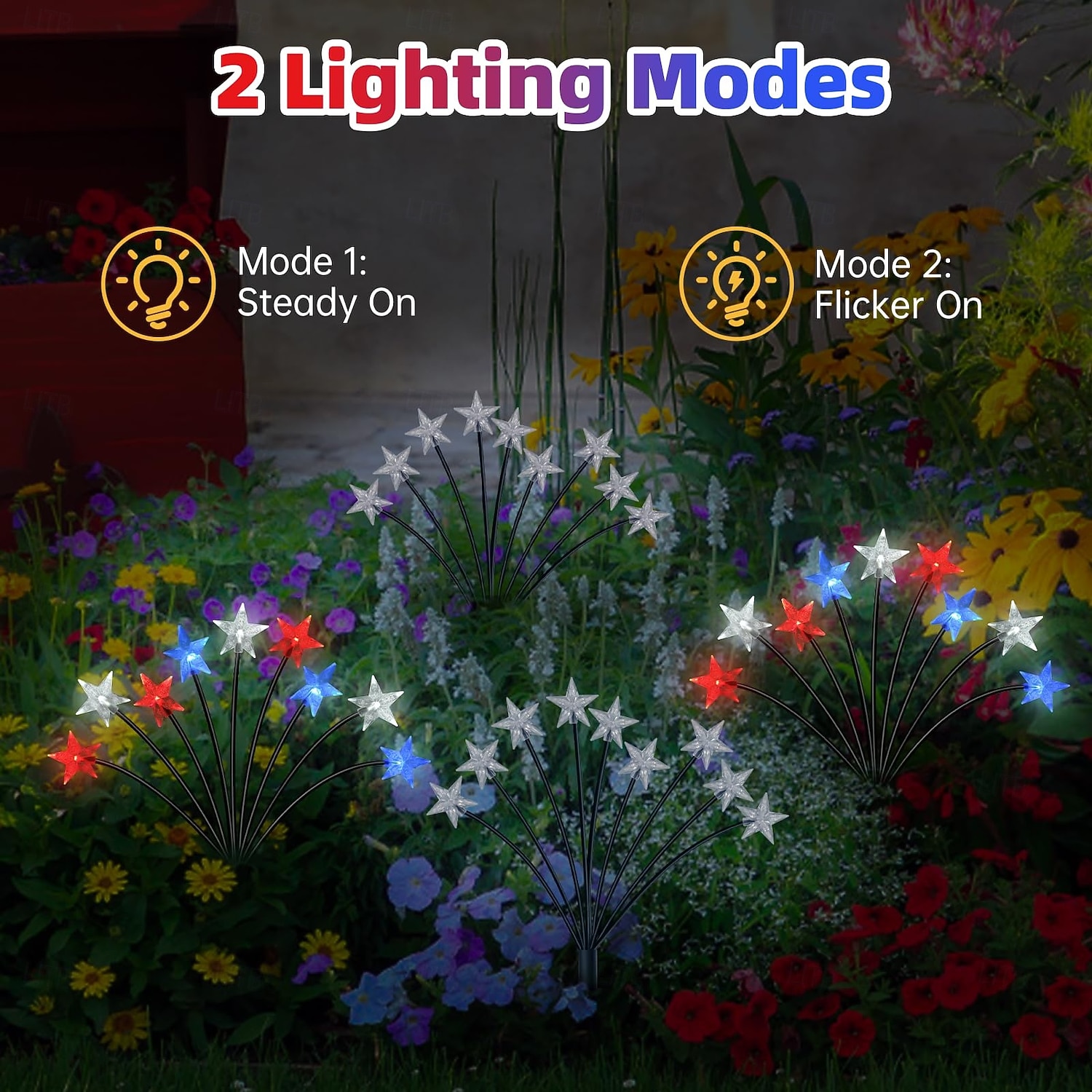 2 Pcs Patriotic  9 Heads outdoor solar waterproof red, white, blue tricolor pentagram ground mounted lights, 4th of July Independence Day 250th Anniversary Memorial Day for decoration lights 2026 - $23.99 –P4