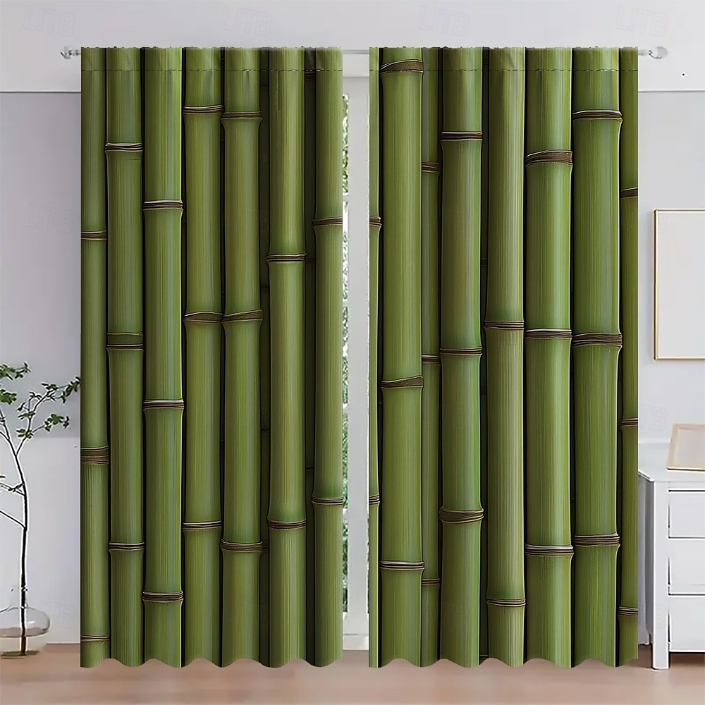 Set de 2 perdele cu model de bambus verde, potrivite pentru studiu, bucătărie, living, dormitor, genți pentru stâlpi, accesorii pentru dormitor, decorare cameră și decorare casă, perdele de tavan 2026 - $32.99 –P4