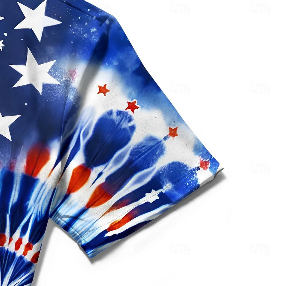 Den nezávislosti Pánské Americká americká vlajka Tie Dye tisk Vlastenec Košile Letní košile Košile na knoflíky Krátký rukáv Móda pro volný čas Dovolená Léto Jaro Přehnutý 3D tisk košile s límečkem 2025 - $23.99 –P4