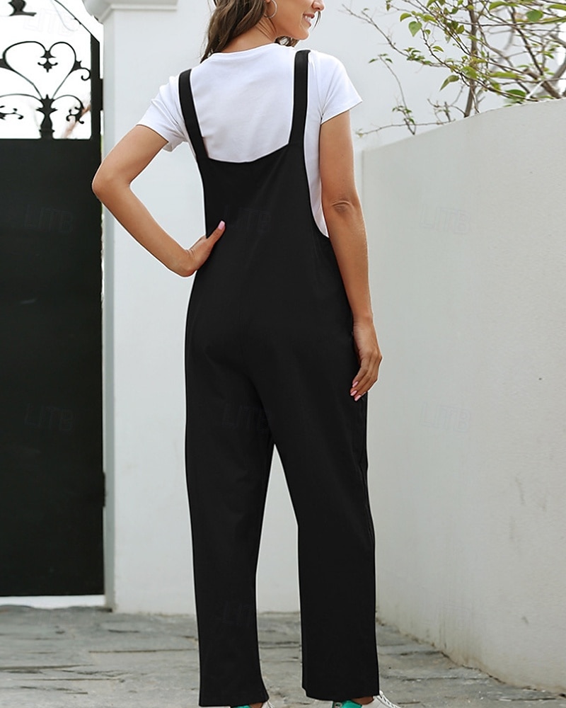 Femmes Normal Pantalon en coton et lin Basique Couleur Unie Sans manches Col en U Avec Poches Rue Sortir Coupe régulière Noir Blanche bleu marine Été de 2025 ? $29.99 –P14