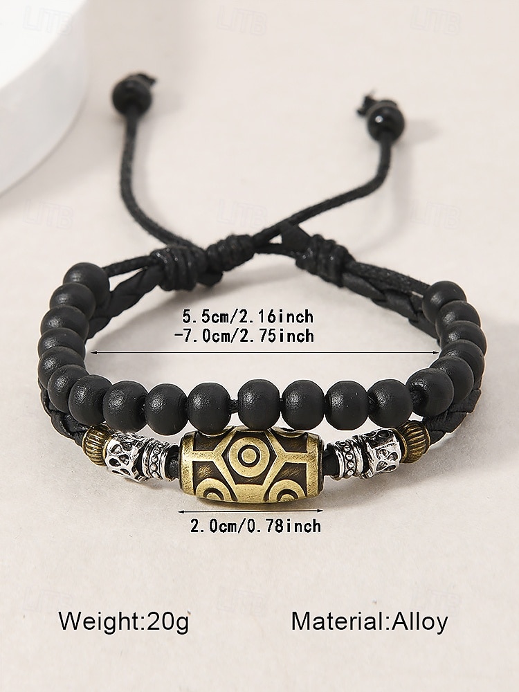 Heren gevlochten leren hanger kettingset – boho tribal stijl met legering en houten kralen voor casual wear, festivals en reizen 2026 - $9.99 –P10