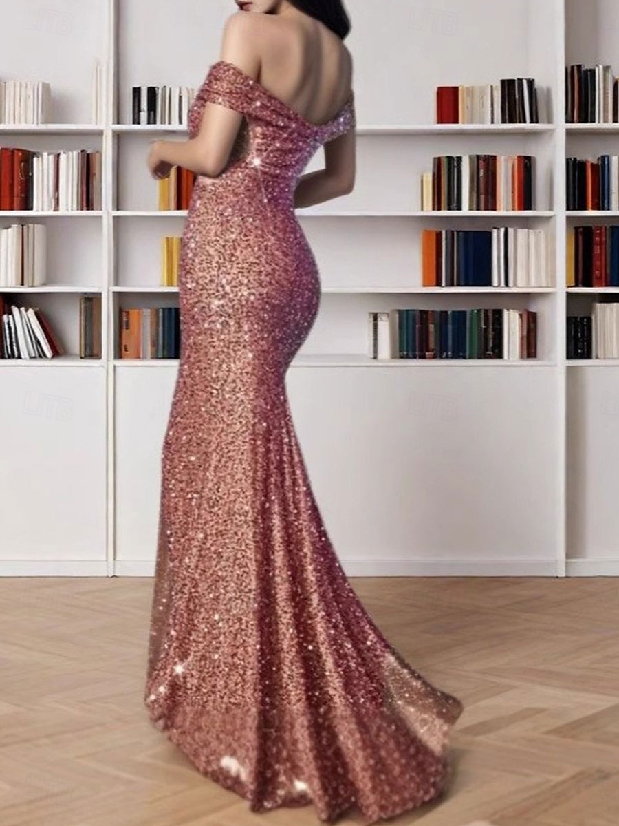 Meerjungfrau  Trompete Quinceanera Kleider Elegantes Kleid Formelle Hochzeit Sweep  Brush Zug Ärmellos Schulterfrei Pailletten Rückenfrei mit Pailletten 2025 - $109.99 –P5