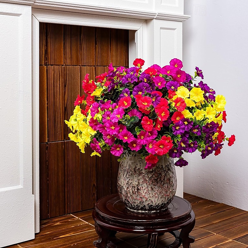 16 maços de flores artificiais artificiais para áreas externas - 4 cores de ipomeia artificial para plantador, flores artificiais resistentes a raios UV para varanda e pátio externo de 2025 por $29.99 –P2