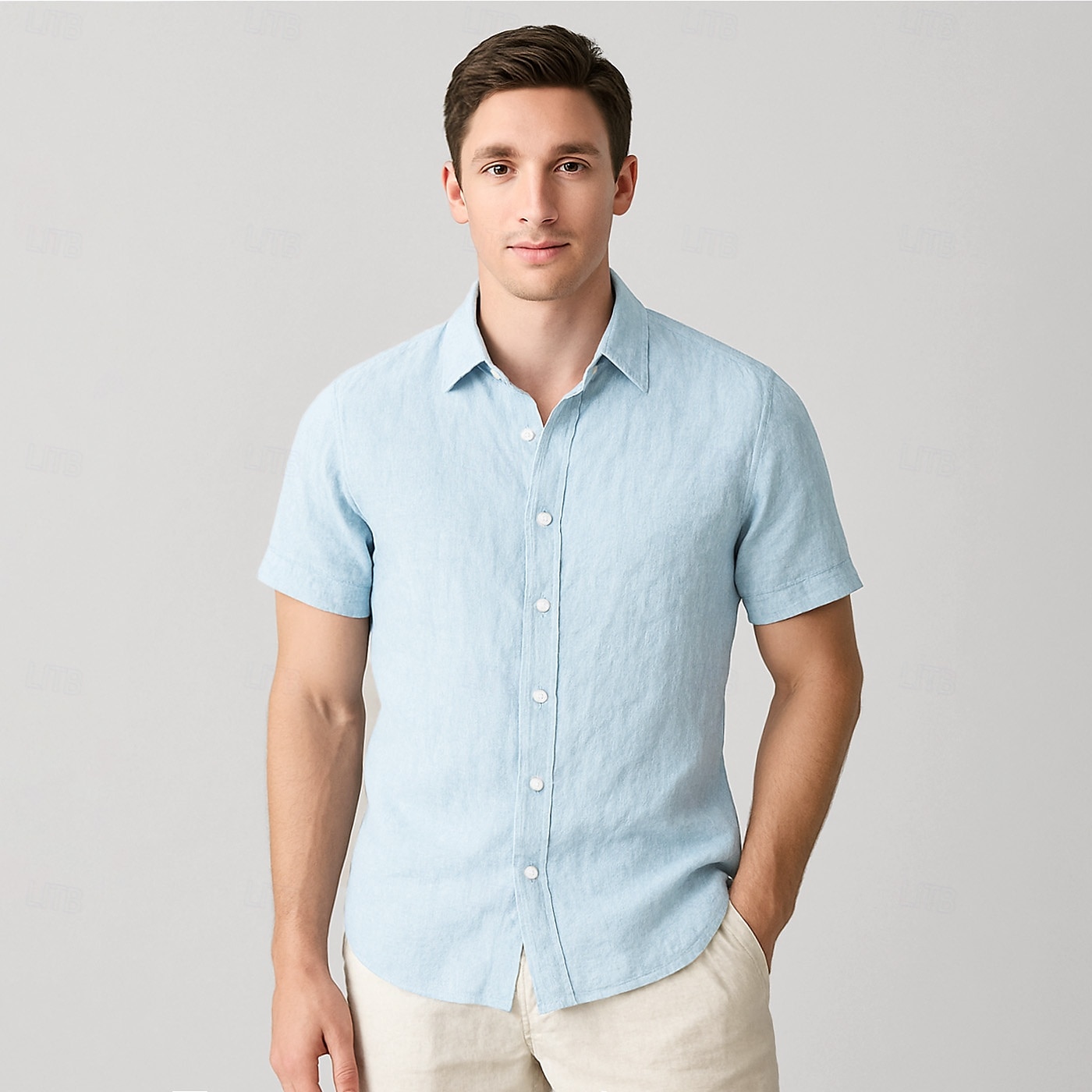 Men's 100% Linen Shirt Light Blue Light Yellow White Light Green Navy Blue Light Grey Short Sleeve Solid Color Shirt Collar School Formal Buttons Clothing Apparel Elegant Vacation Vintage Tropical 2025 - $40.99 –P1