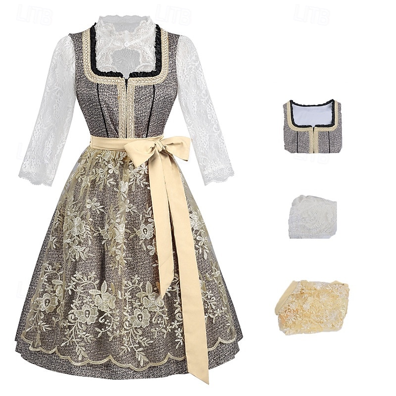 Women's Bavarian Dirndl Lace Dress with Embroidered Apron and Blouse for Oktoberfest 2025 - $56.99 –P2