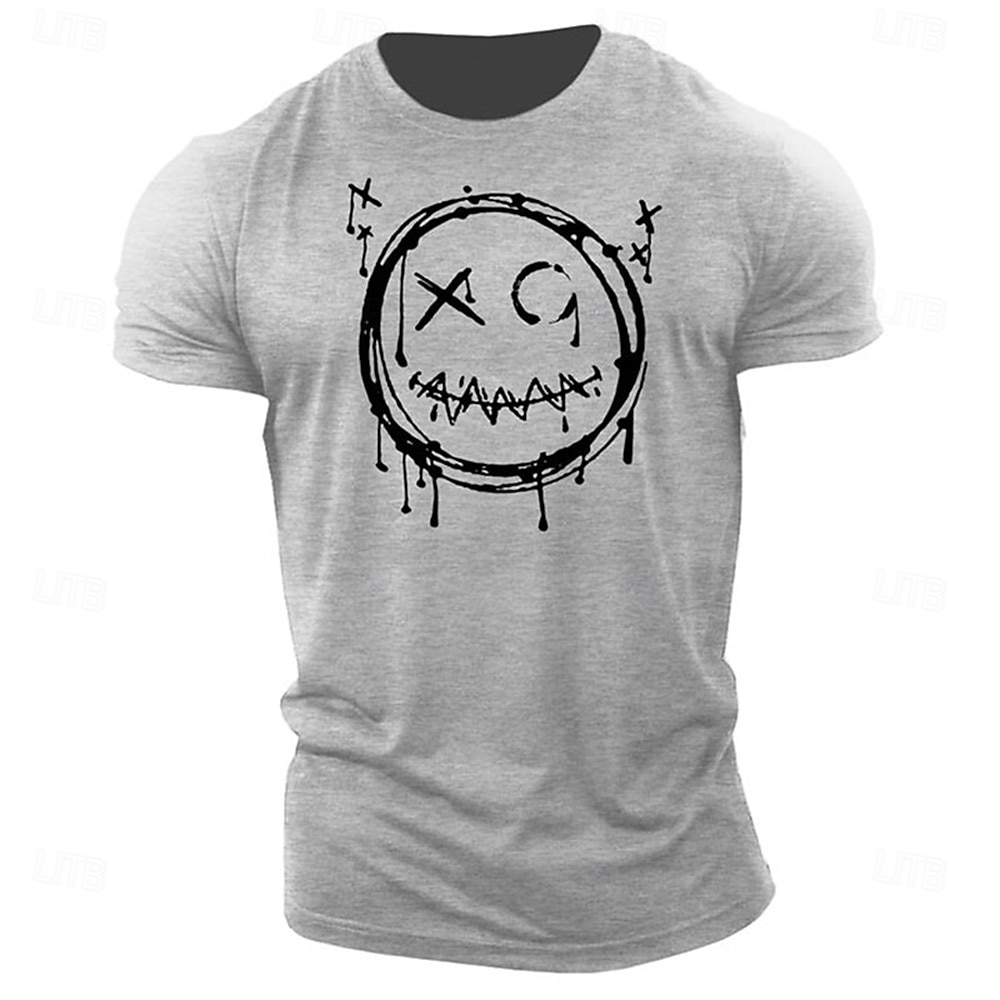 Herr Tecknat Grafiska tryck Rolig Le ansikte T-shirt Grafiska utslagsplatser Bomull Kortärmad Grafisk Skjorta Heather Grey Svart Vit Bekväm t-shirt Utomhus Gata Modedesignerkläder 2025 - $15.99 –P8