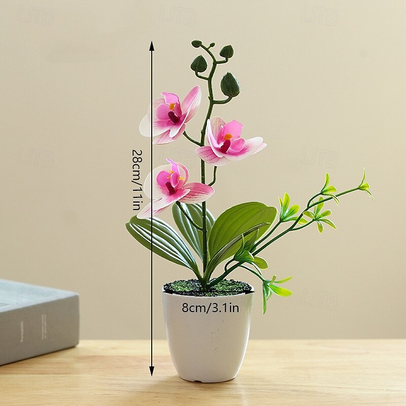 Pianta di orchidea artificiale in vaso, composizione floreale di phalaenopsis finta, orchidea di seta realistica in vaso per centrotavola da ufficio in casa del 2025 a $12.49 –P5