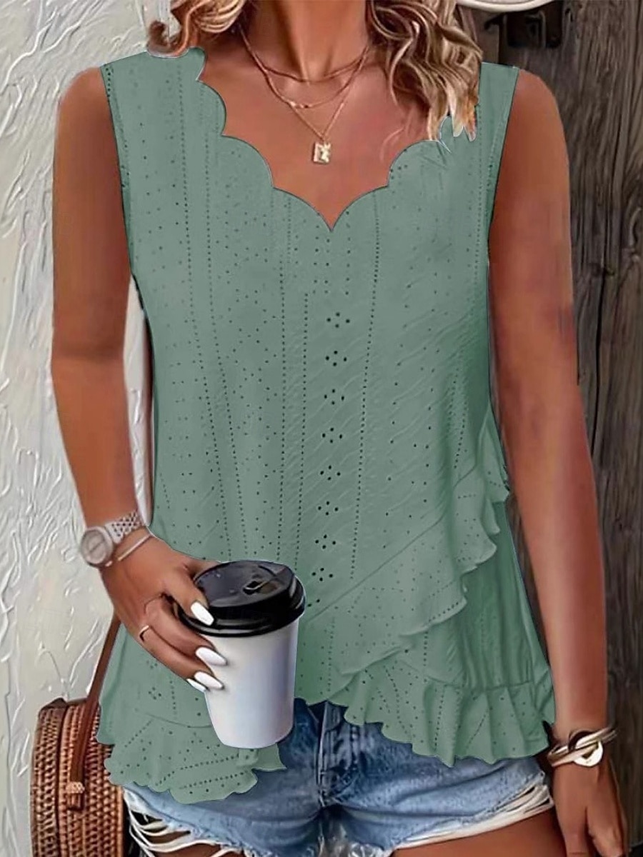 Pentru femei Camisole Tank Top Simplu Zilnic Casual Fără manșon În V Topuri obișnuite Zilnic Bufantă Capsă Alb Galben Roz Îmbujorat Trifoi Albastru Deschis Vară 2025 - $19.99 –P4